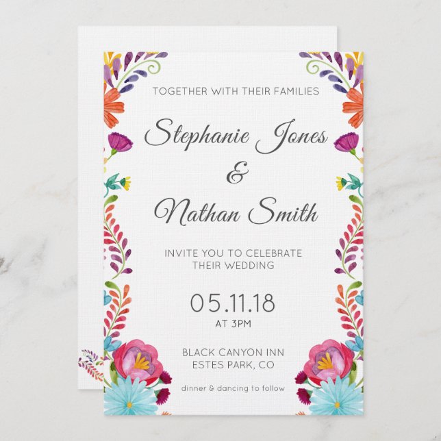 Colourful Floral Wedding Invitation (Front/Back)