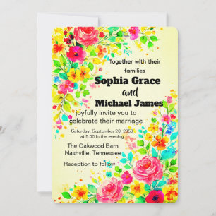 Colourful Floral Wedding Invitation Watercolor