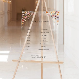 Colourful Floral Wedding Order of Events Acrylic Sign