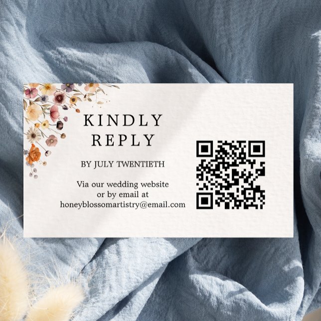 Colourful Floral Wedding QR Code RSVP Enclosure Card (Creator Uploaded)