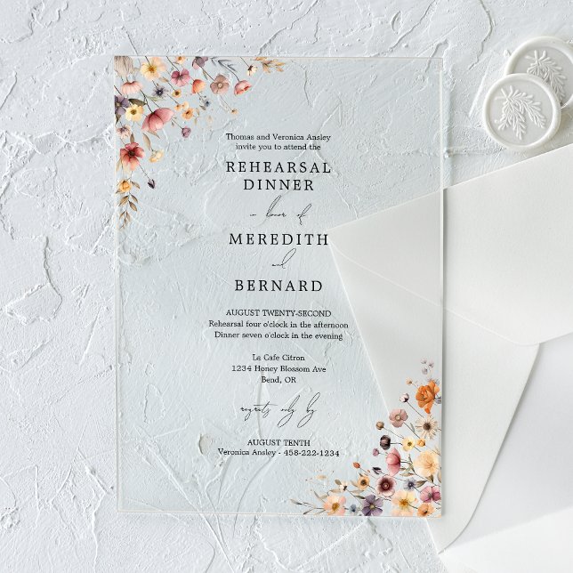 Colourful Floral Wedding Rehearsal Dinner Acrylic Invitations (Creator Uploaded)