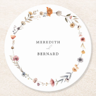 Colourful Floral Wedding Round Paper Coaster