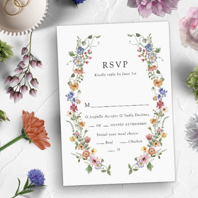 Colourful Floral Wedding RSVP Card (Colorful Wildflower Wedding Invitation and Gifts Collection by Painted Paperie
)