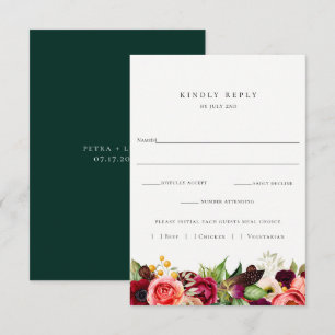 Colourful Floral Wedding RSVP With Meal Choice Car Card