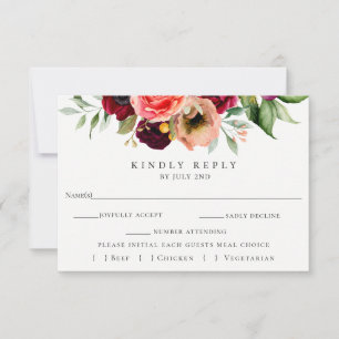 Colourful Floral Wedding RSVP With Meal Choice Car Card