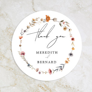 Colourful Floral Wedding Thank You Favour Classic Round Sticker