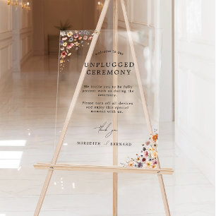 Colourful Floral Wedding Unplugged Ceremony Acrylic Sign