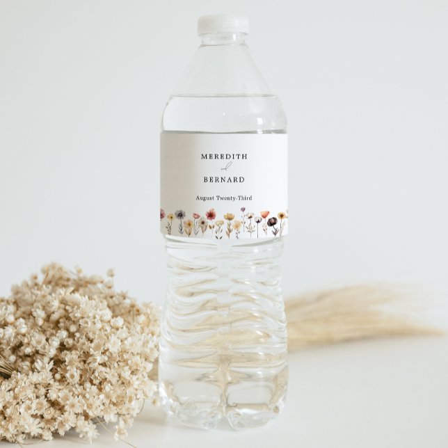 Colourful Floral Wedding  Water Bottle Label (Creator Uploaded)