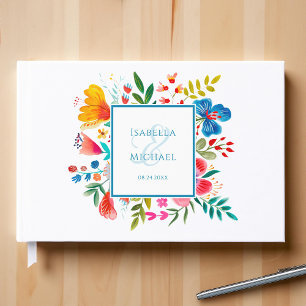 Colourful Floral Wildflower Watercolor Wedding  Guest Book