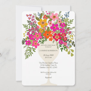 Colourful Floral Wine Glass Bridal Shower Invitation