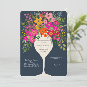 Colourful Floral Wine Glass Bridal Shower Invitation