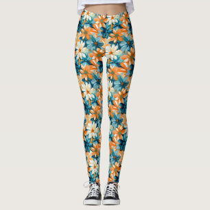 Colourful Floral With Blue, Orange, and Yellow Flo Leggings