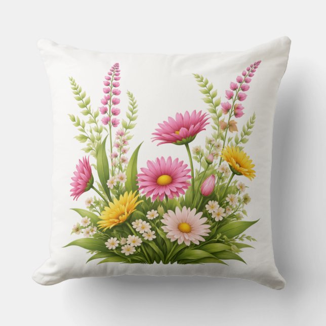 Colourful Floral with Leafs and Buds  Cushion (Front)
