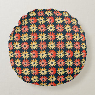 Colourful Floral With Red, Orange Flower Round Cushion