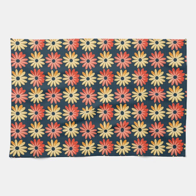 Colourful Floral With Red, Orange Flower Tea Towel (Horizontal)