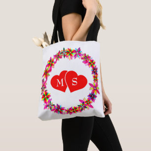 Colourful Floral Wreath And Hearts Tote Bag