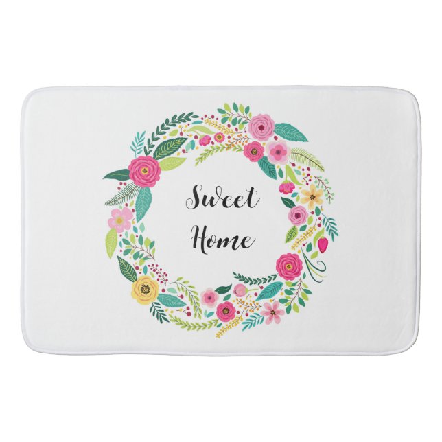 Colourful Floral Wreath Bath Mat (Front)