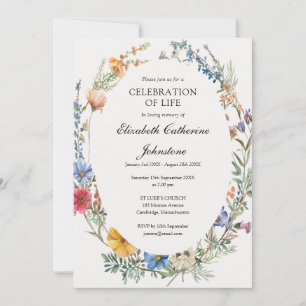 Colourful Floral Wreath Celebration Of Life Invitation