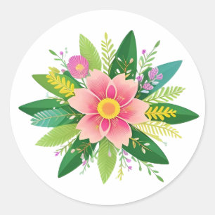 Colourful Floral Wreath Classic Round Sticker