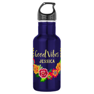 Colourful Floral Wreath Modern Good Vibes 532 Ml Water Bottle