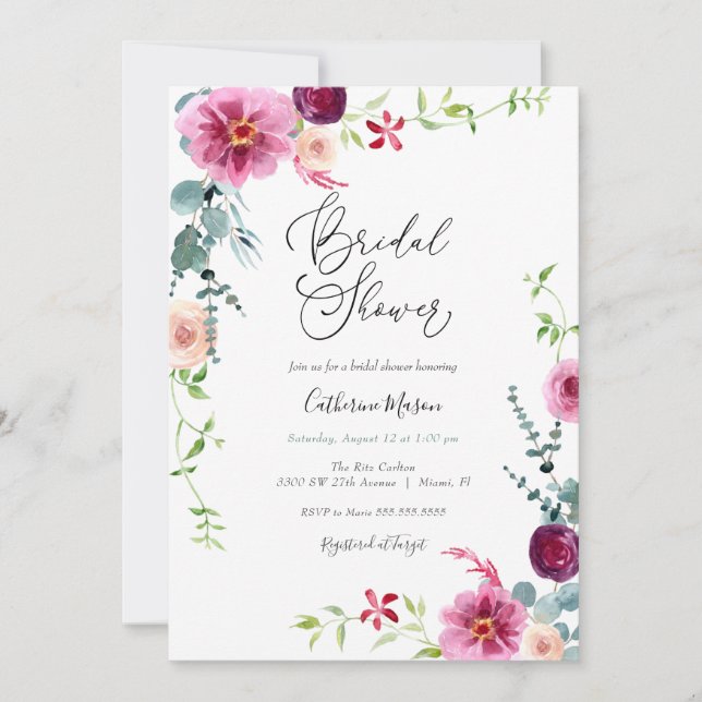 Colourful Florals Brunch and Bubbly Bridal Shower  Invitation (Front)