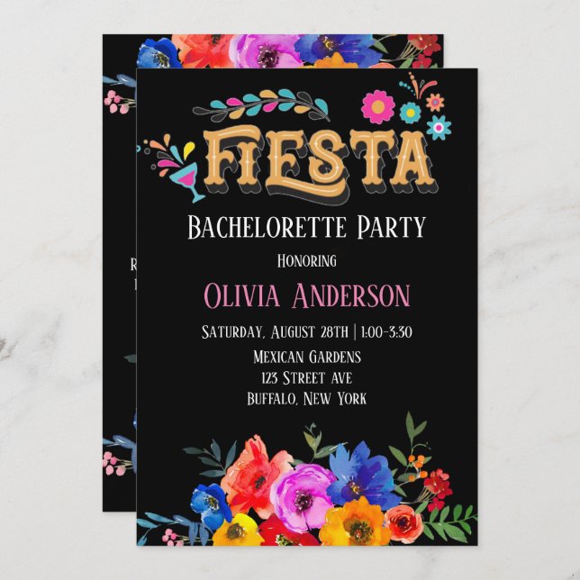 Colourful Florals Fiesta Bachelorette Party Invitation (Front/Back)