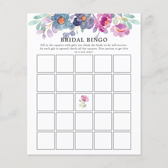 Colourful Florals Greenery Bridal Shower Bingo Gam (Front)