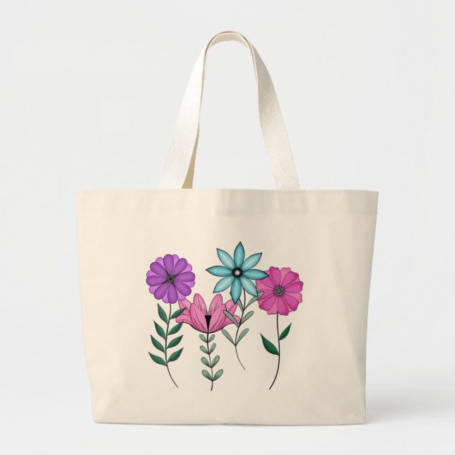 Colourful Florals Large Tote Bag (Front)