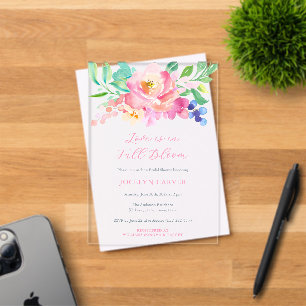 Colourful Florals Love In Full Bloom Bridal Shower Acrylic Invitations