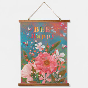 Colourful Florals Pink Inspirational Hanging Tapestry