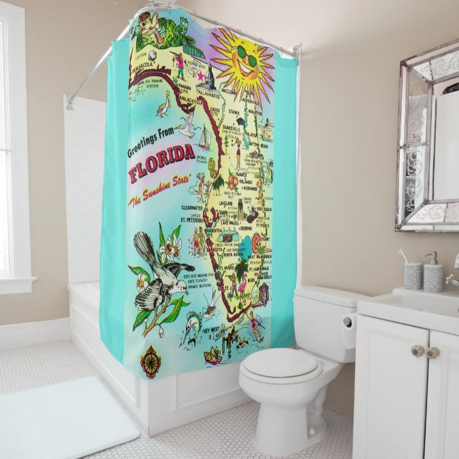 Colourful Florida Greetings Shower Curtain (In Situ)