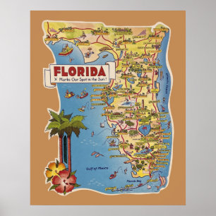 Colourful Florida Map Poster