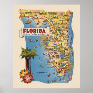 Colourful Florida Map Poster