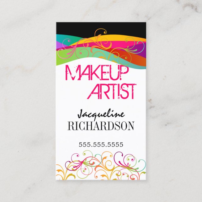 Colourful Flourish Swirls Makeup Artist Business Card (Front)