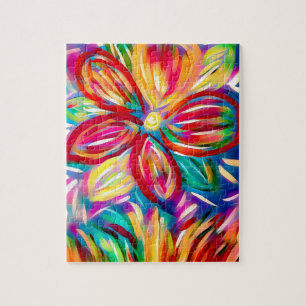Colourful Flower Acrylic Paint Modern Floral Jigsaw Puzzle