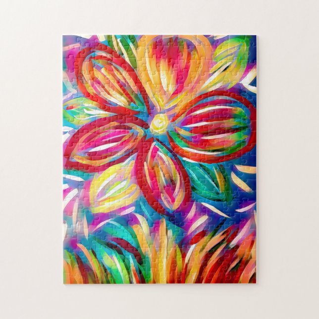 Colourful Flower Acrylic Paint Modern Floral Jigsaw Puzzle (Vertical)