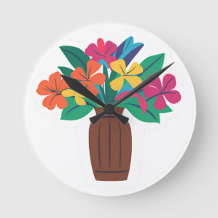 Colourful Flower Arrangement Round Clock