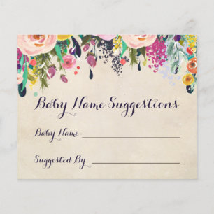 Colourful Flower Baby Shower Name Suggestion Cards