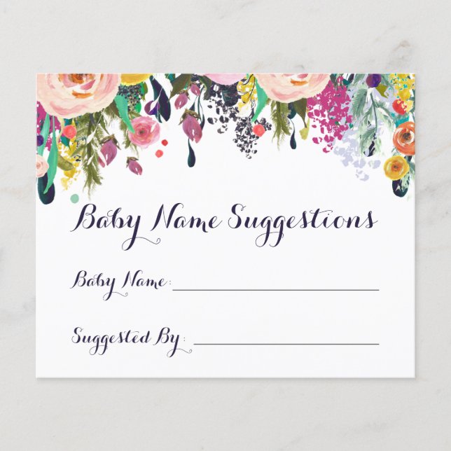 Colourful Flower Baby Shower Name Suggestion Cards (Front)
