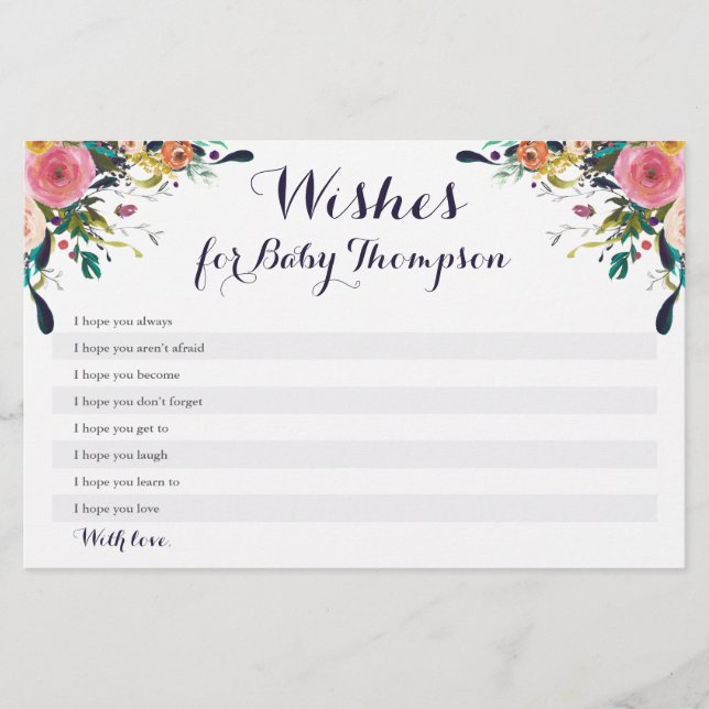 Colourful Flower Baby Shower Wishes for Baby Cards (Front)