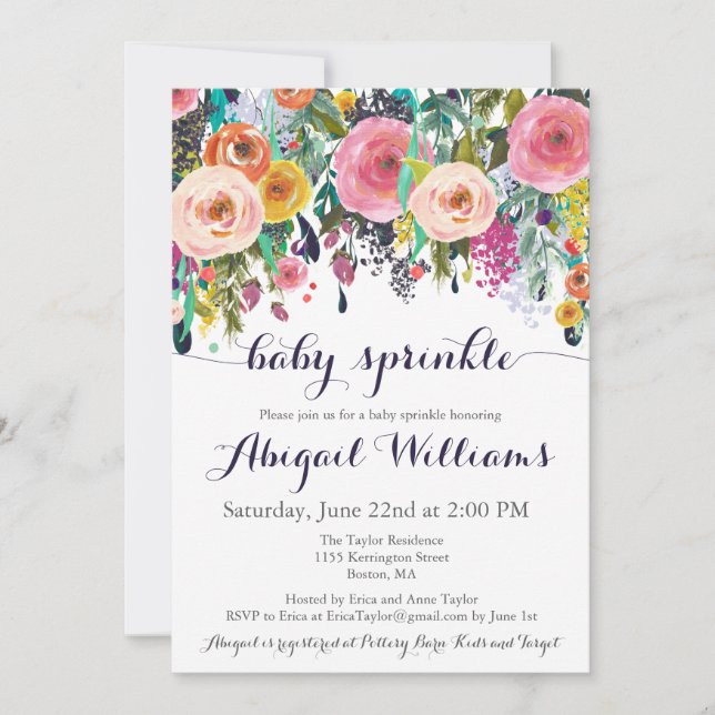 Colourful Flower Baby Sprinkle Invitations Cards (Front)