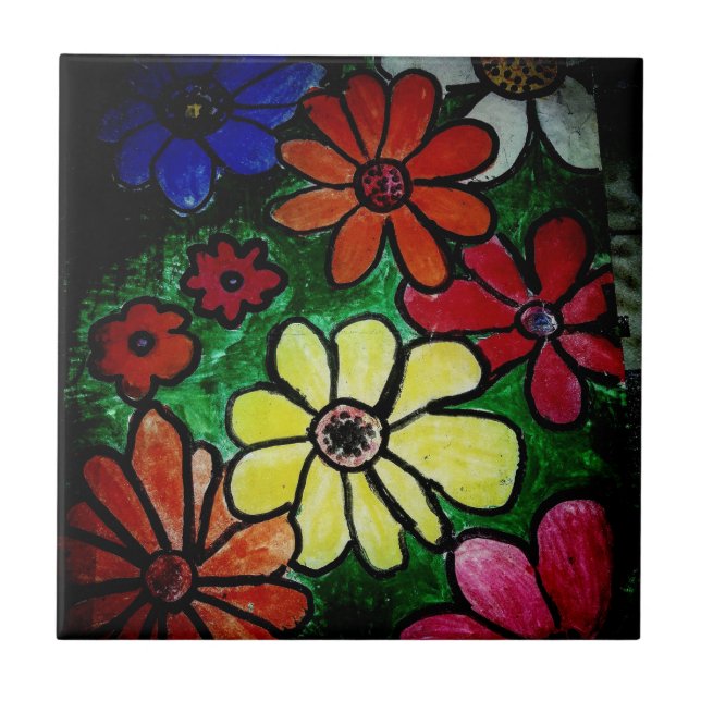 colourful flower bloom  ceramic tile (Front)