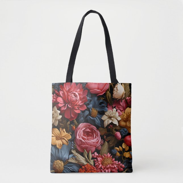 Colourful flower blooms and leaves tote bag (Front)