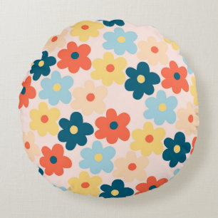 Colourful Flower Boho Chic Round Cushion