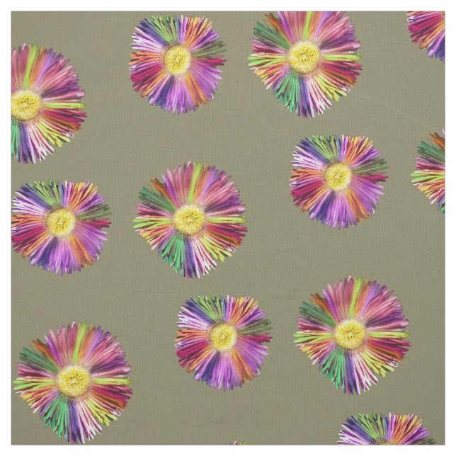 Colourful Flower Boho Floral Chic Khaki Green Fabric (Swatch)