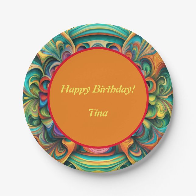 Colourful Flower Boho Paper Plate (Front)