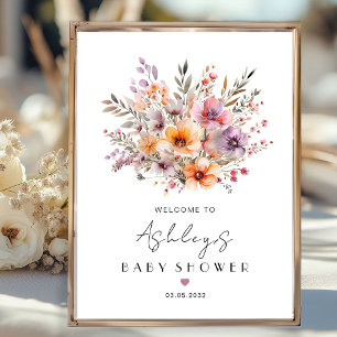 Colourful, Flower Bouquet Baby Shower  Poster