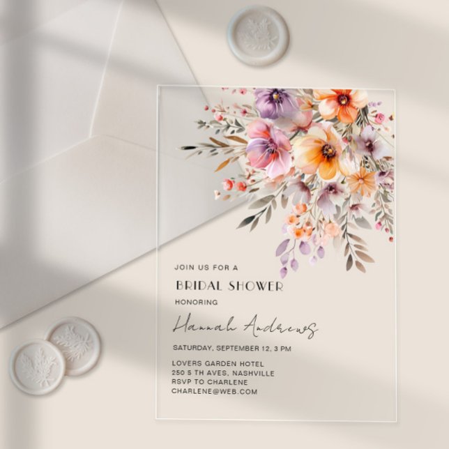 Colourful, Flower Bouquet Bridal Shower Acrylic Invitations (Colorful, Flower Bouquet Bridal Shower Acrylic Invitations)