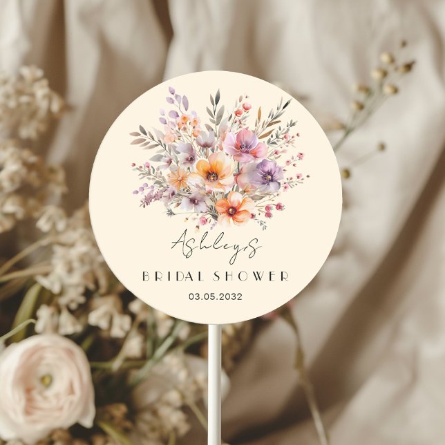 Colourful, Flower Bouquet Bridal Shower  Classic Round Sticker (Creator Uploaded)