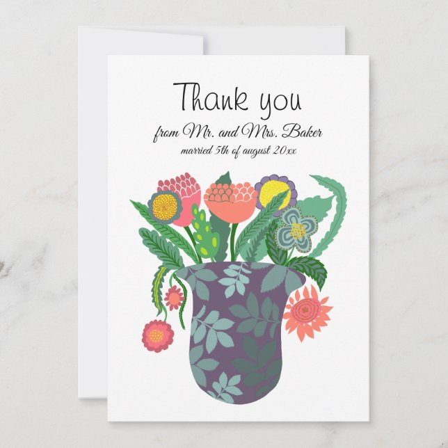 Colourful flower bouquet design thank you card (Front)